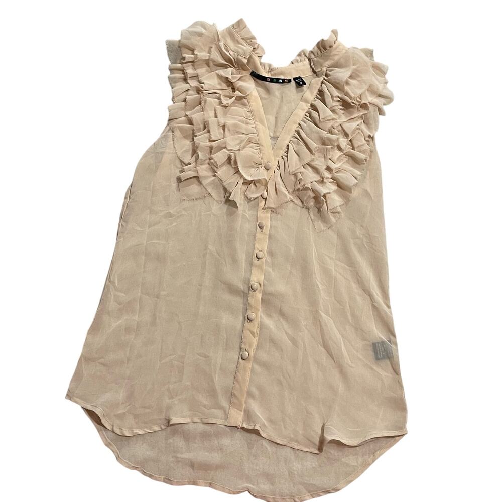 Catwalk to Sidewalk Womens Small Sleeveless Ruffled Button Up Top Cream WAI52328
